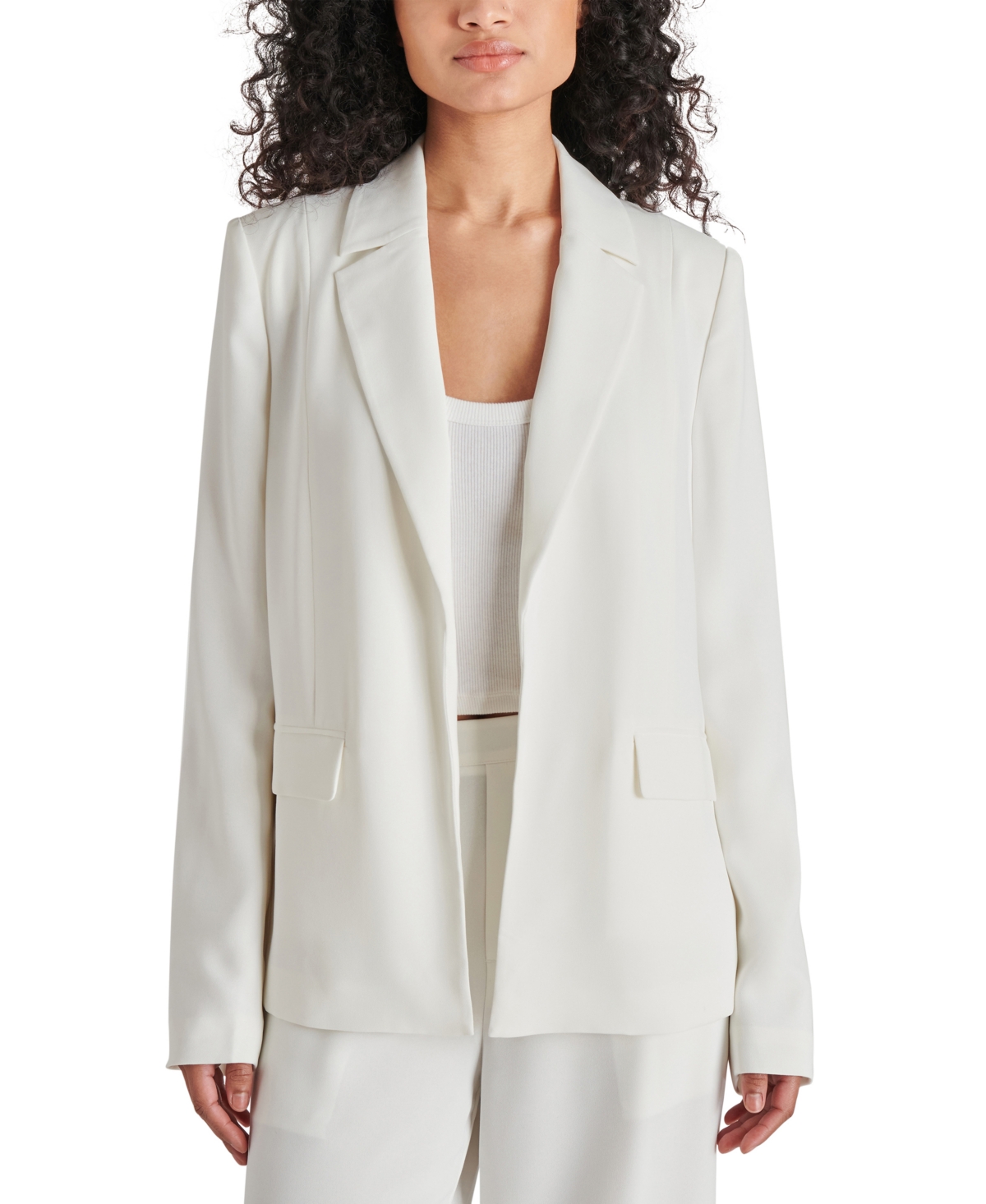 Shop Steve Madden Women's Payton Open-front Long-sleeve Blazer In Optic White