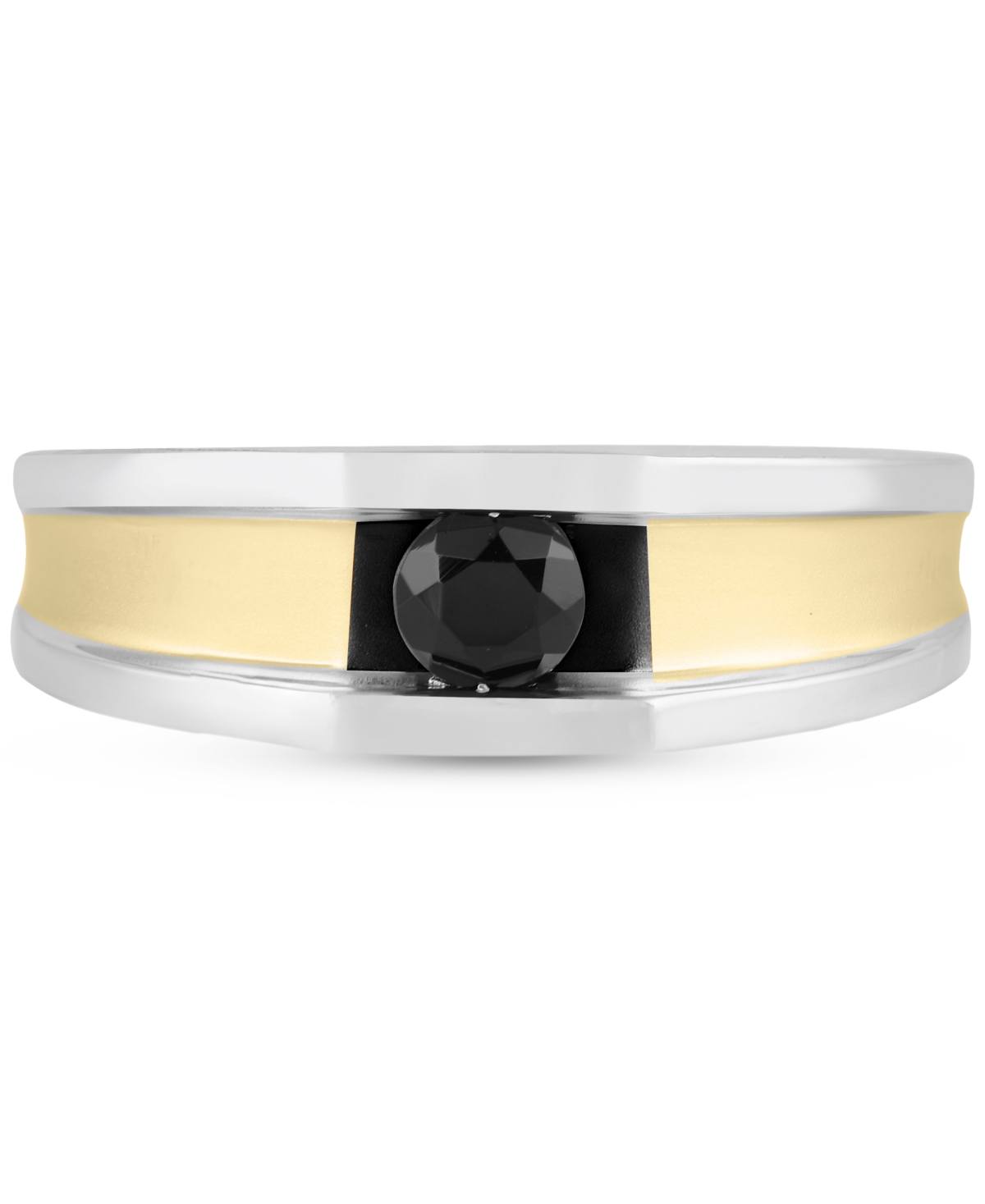 Macy's Men's Black Diamond Concave Ring (1/2 Ct. T.w.) In Sterling Silver & 14k Gold-plate In Two-tone