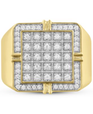 Men's Diamond Square Cluster Ring (1/2 ct. t.w.) in Sterling Silver & 14k Gold-Plate