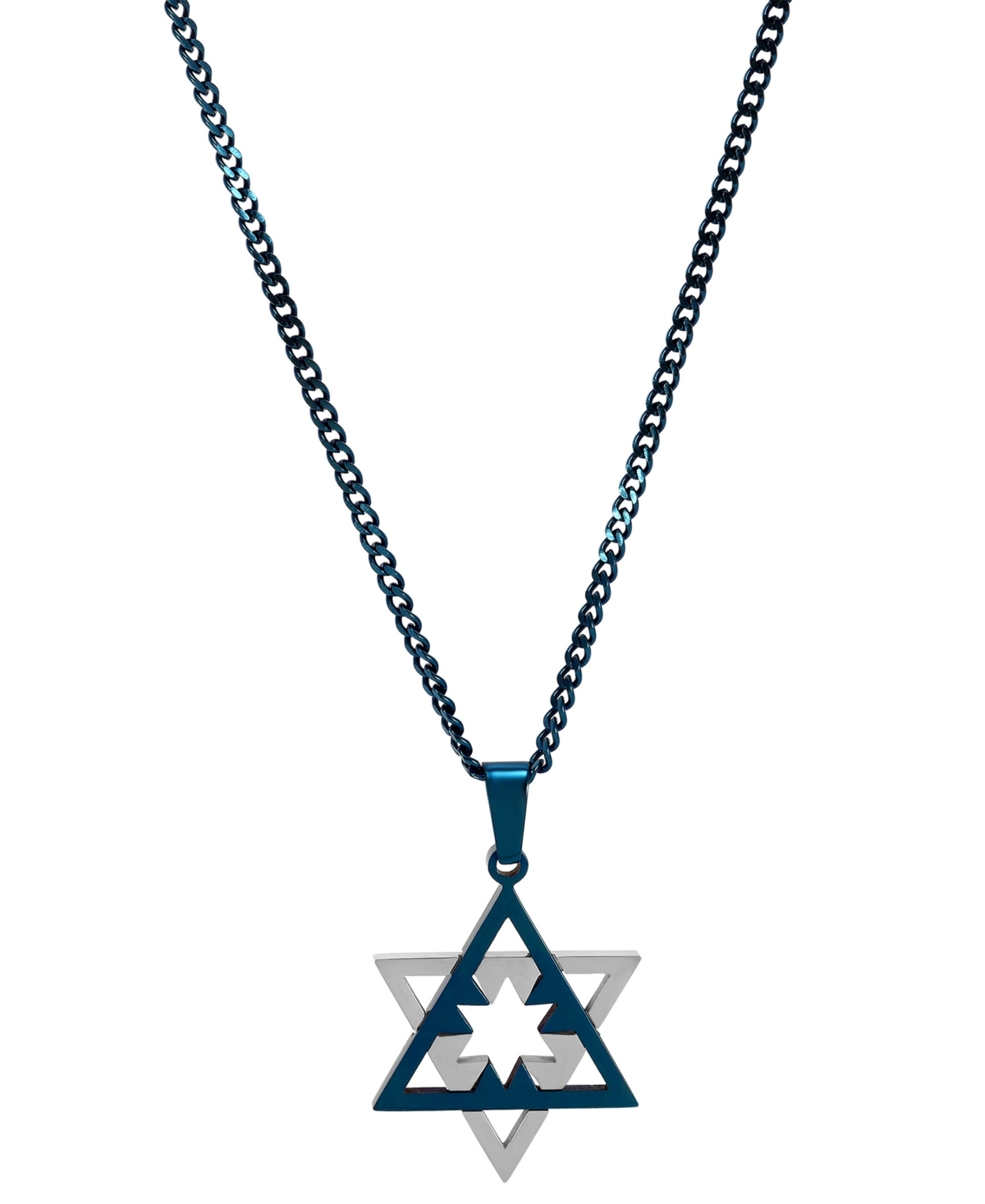 Men's Star of David 24" Pendant Necklace in Stainless Steel - Blue