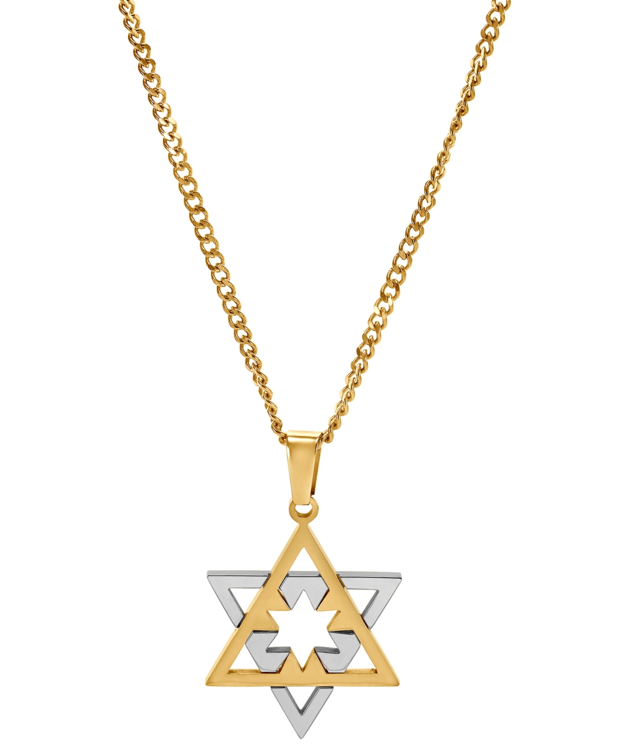 Men's Star of David 24" Pendant Necklace in Stainless Steel - Blue