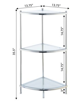 13.75" Chrome Royal Crest 3 Tier Glass Corner Shelf