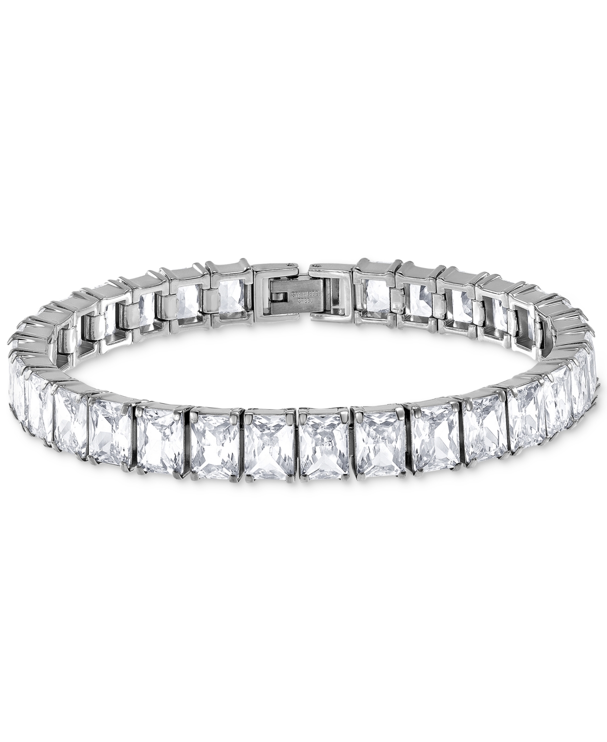 Blackjack Men's Cubic Zirconia Baguette Tennis Bracelet in Stainless- Steel