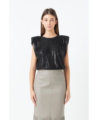 Women's Sequin Shoulder Pad Top