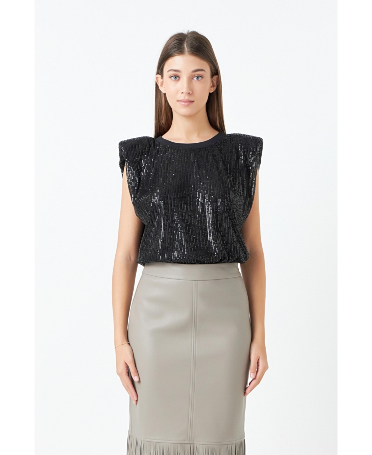 Women's Sequin Shoulder Pad Top