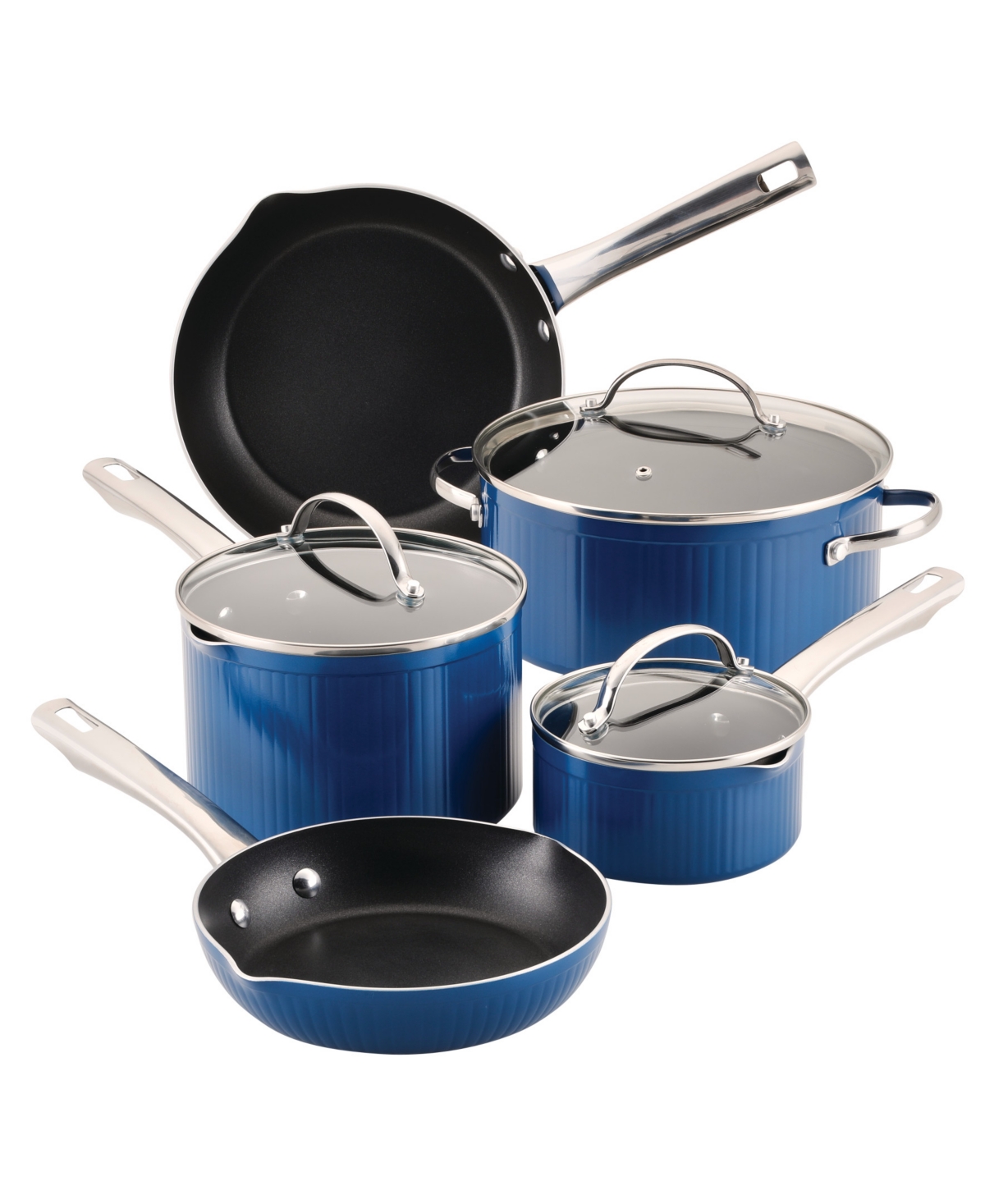 Farberware Style Aluminum Nonstick 10 Piece Cookware Pots And Pans Set In Blue