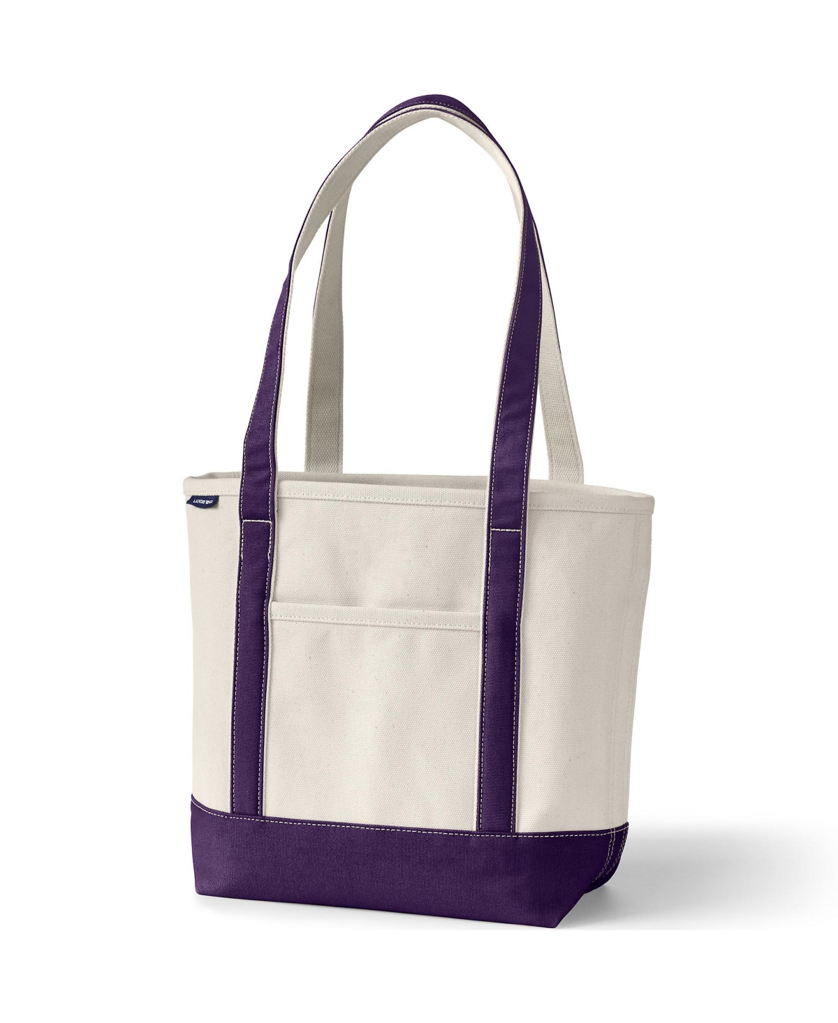 Medium Natural 5 Pocket Open Top Long Handle Canvas Tote Bag - Natural/heritage red
