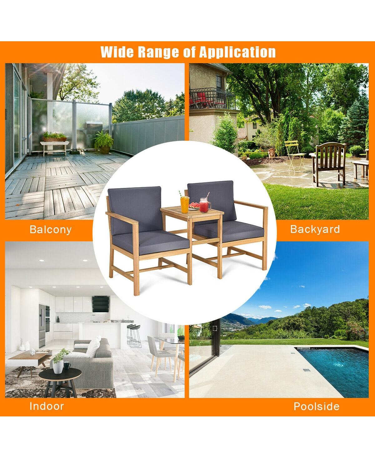 3-in-1 Acacia Wood Loveseat with Separable Coffee Table