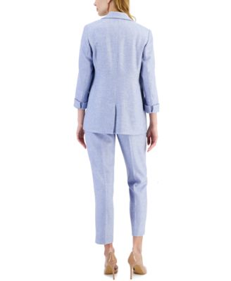 Shop T Tahari Womens Double Breasted Blazer Slim Fit Ankle Pants In Water Garden Blue