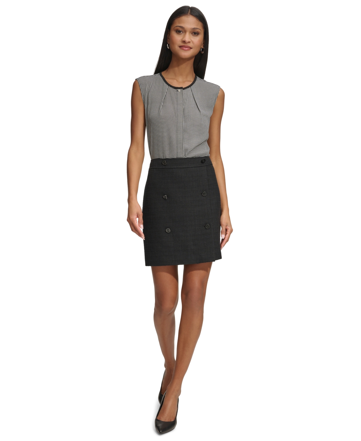 Shop Karl Lagerfeld Women's Button Front Tweed Mini Skirt In Black