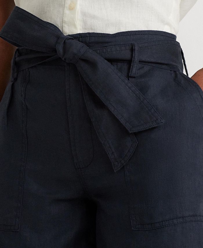 Lauren Ralph Lauren Belted Linen Shorts - Macy's