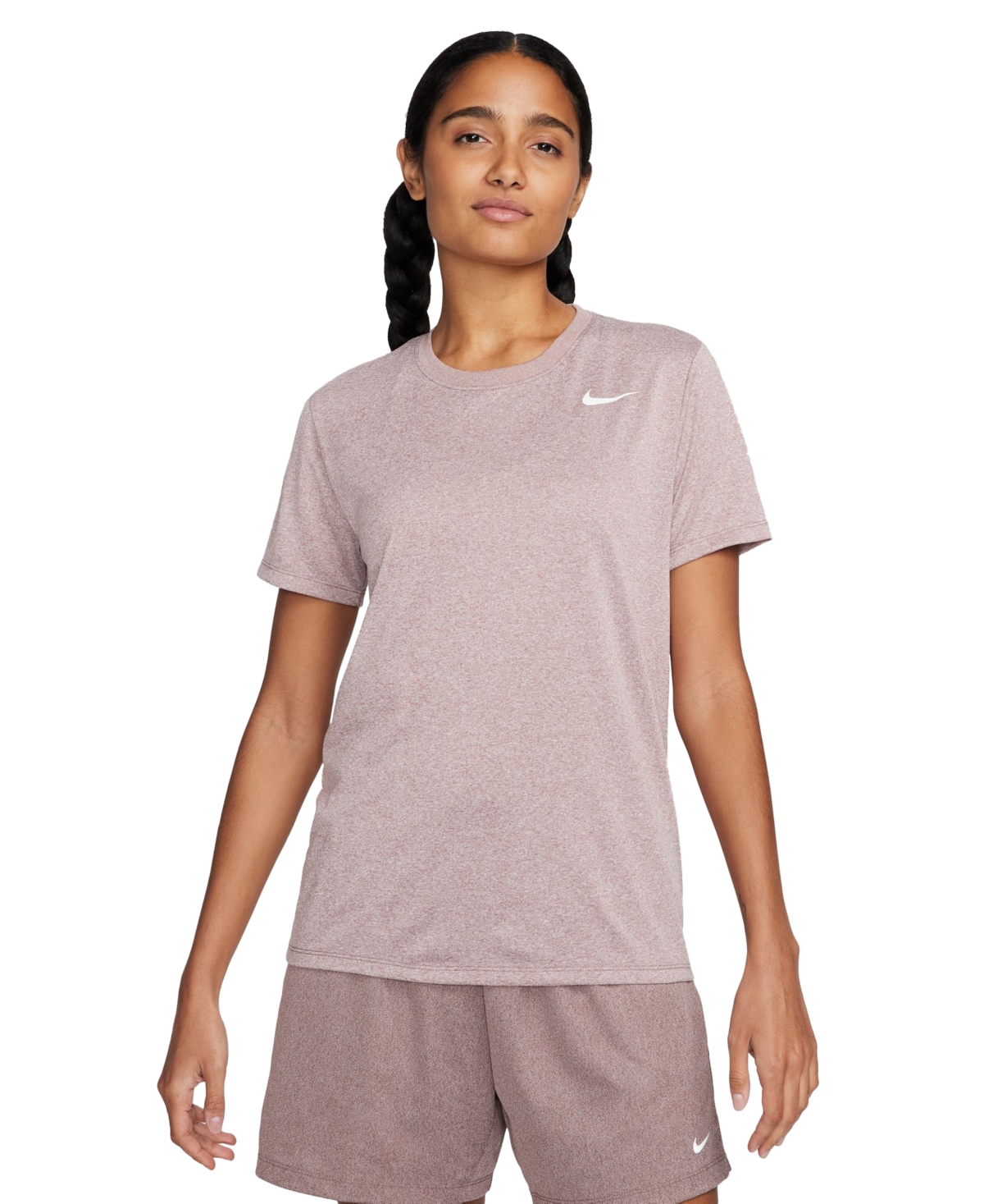 Shop Nike Women's Dri-fit T-shirt In Smokey Mauve,pure,heather,white