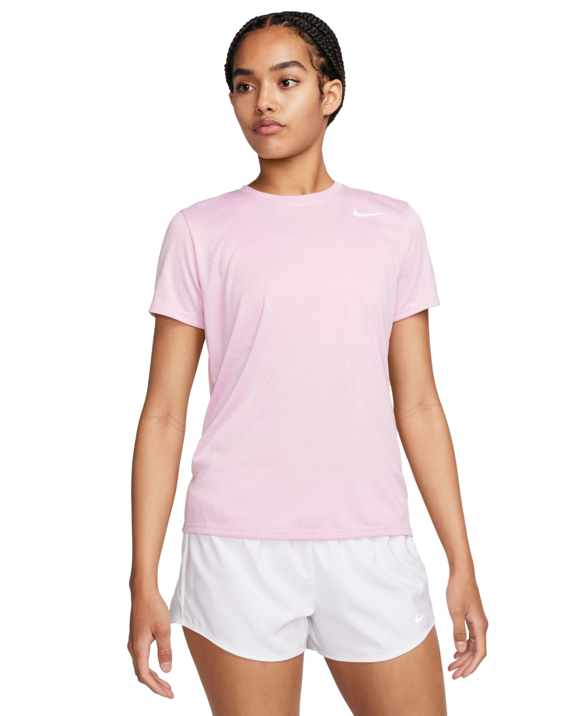 Shop Nike Women's Dri-fit T-shirt In Pink Rise,pure,heather,white