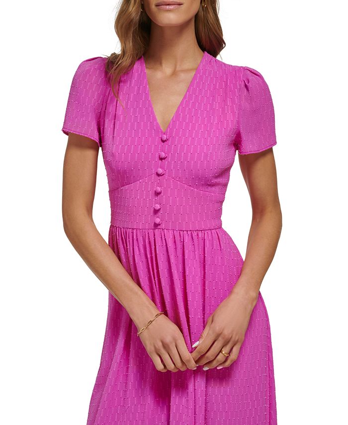 DKNY Women's V Neck Midi Dress Pink Size Medium