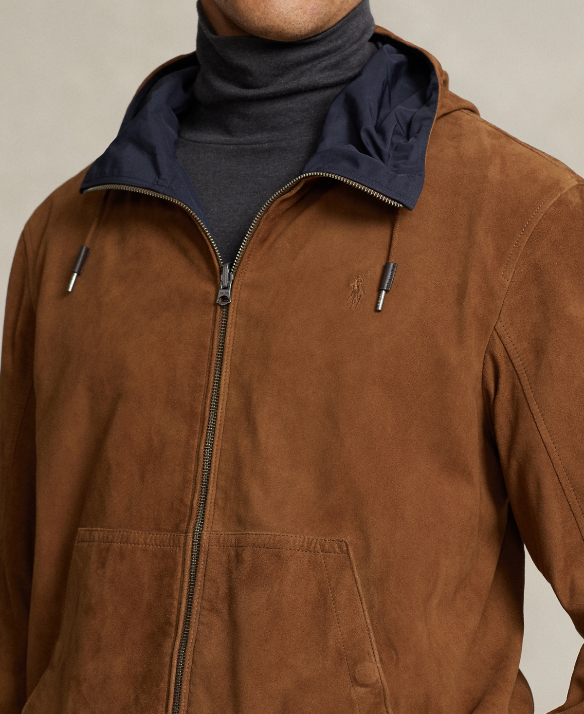 Shop Polo Ralph Lauren Men's Reversible Suede-taffeta Hooded Jacket In Country Brown,collection Navy