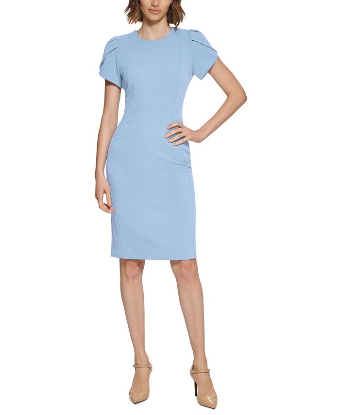 Calvin Klein Tulip-Sleeve Scuba-Crepe Sheath Dress - Macy's