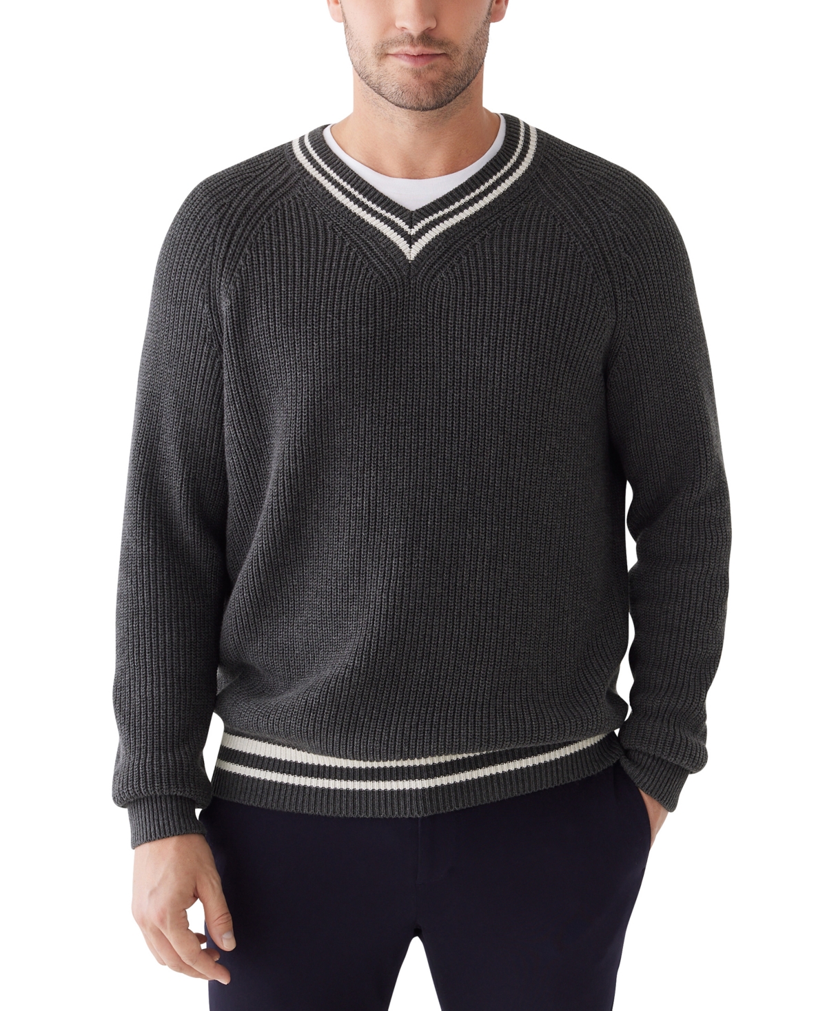 Men's Relaxed Fit V-Neck Long Sleeve Sweater - Dark Grey Heather