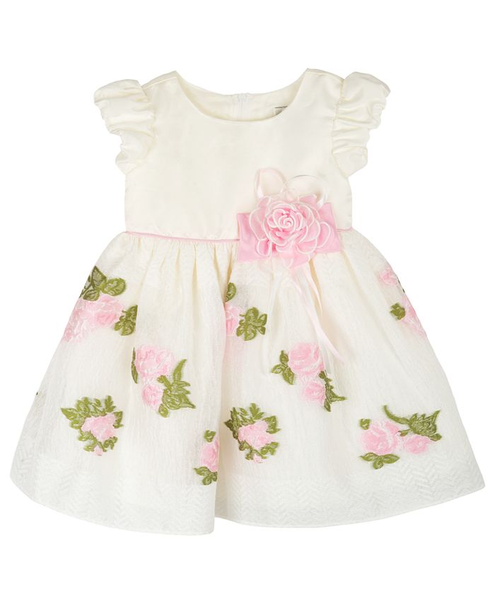 Rare Editions Baby Girls Short Sleeves Embroidered Social Dress - Macy's
