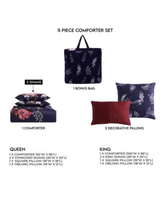 Deep Purple Garden Bedding 200 Thread Count 100% Cotton Sateen 5 Piece King Size Reversible Comforter Set