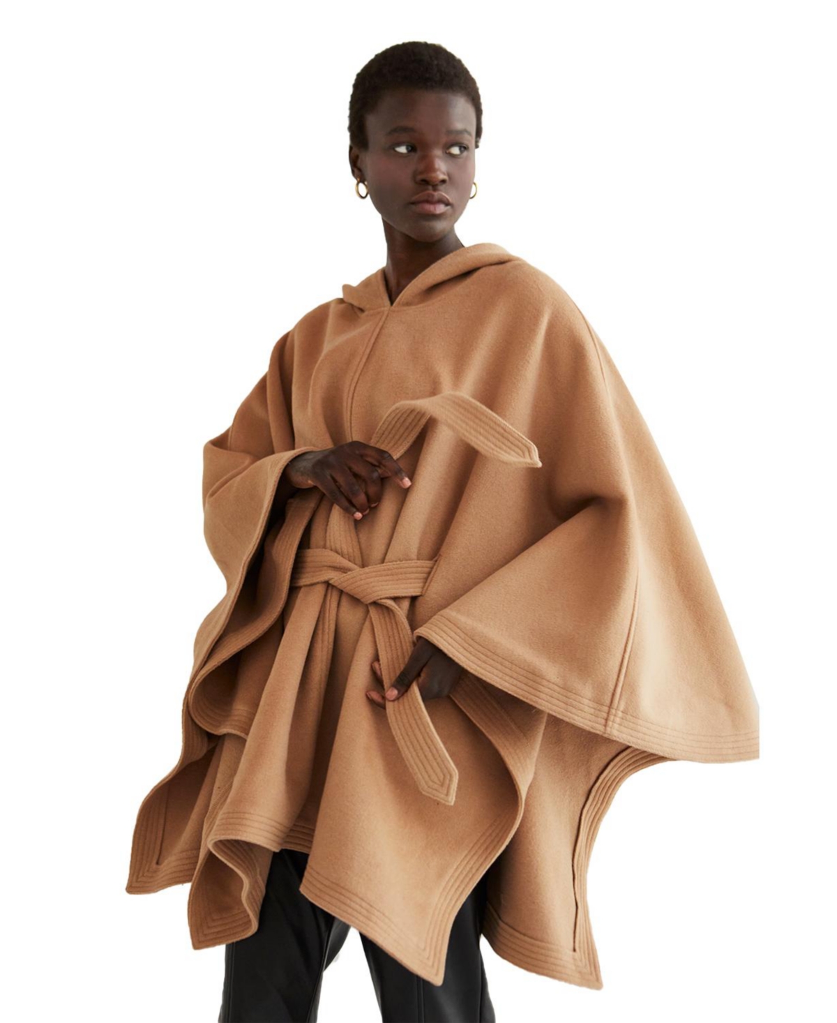 Women's Gemma Wool Blend Hooded Cape - Medium beige + camel