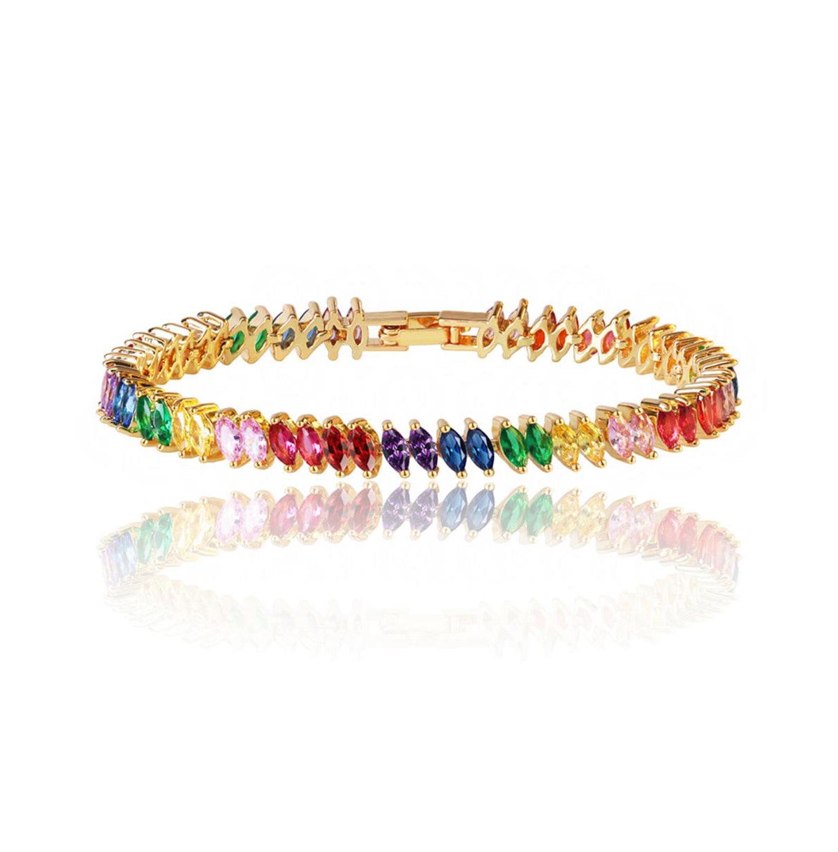 Rainbow Tennis Bracelet with Rainbow Marquise Stones - Gold
