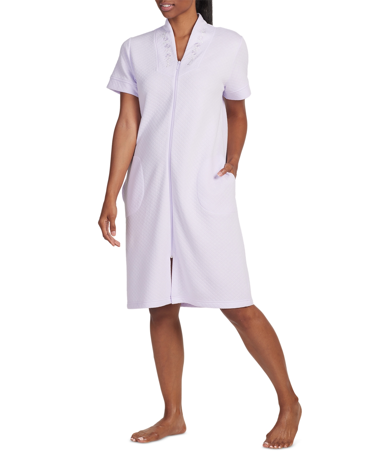 Women's Short-Sleeve Zip-Front Robe - Lilac