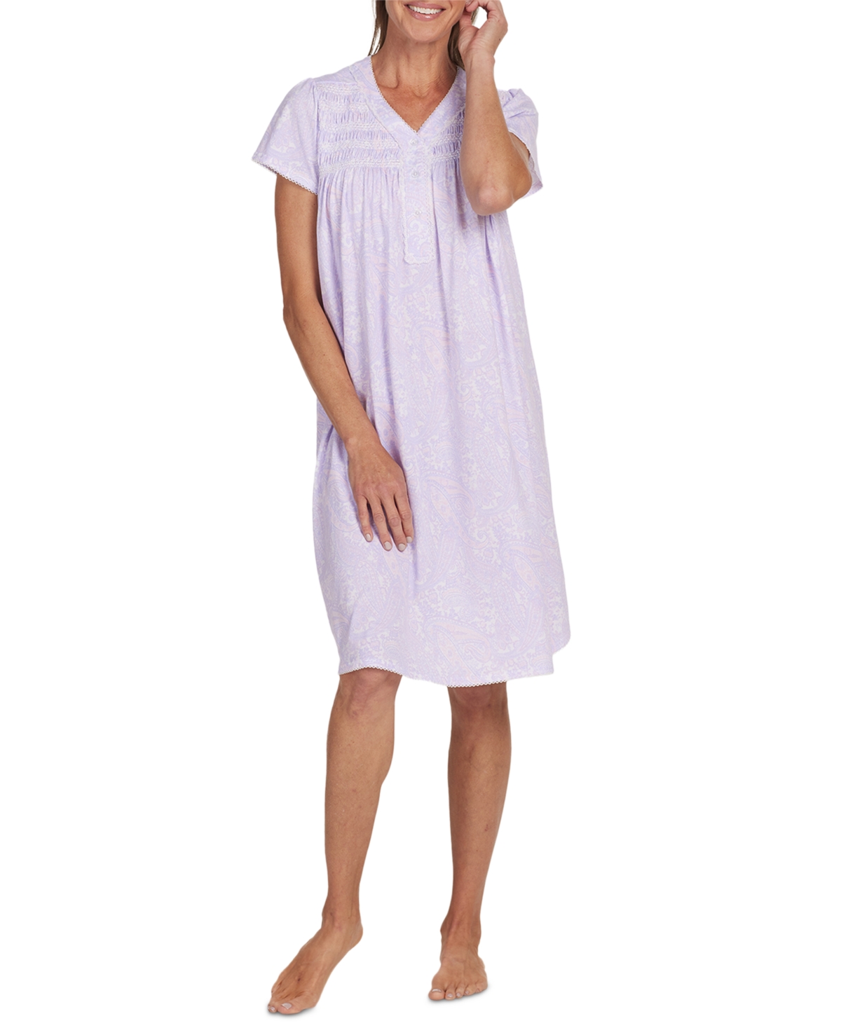 Women's Paisley Short-Sleeve Nightgown - Peach/lilac Paisley