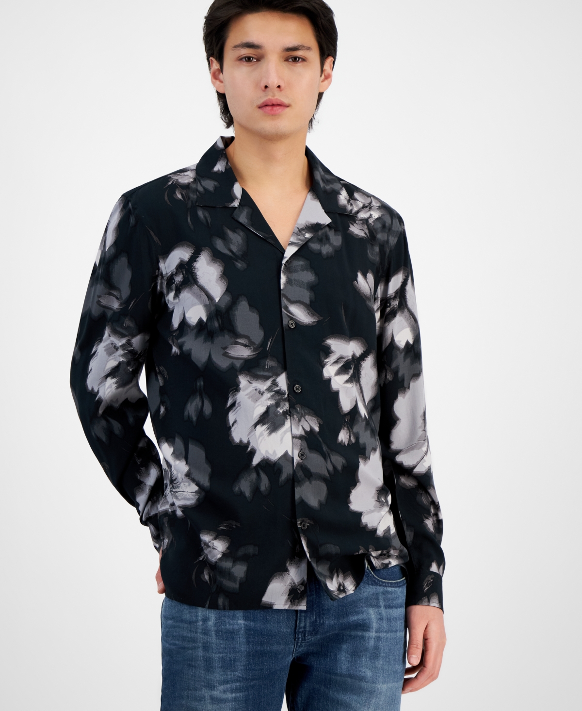 Men's Camp-Collar Floral Shirt, Created for Macy's - Neo Natural