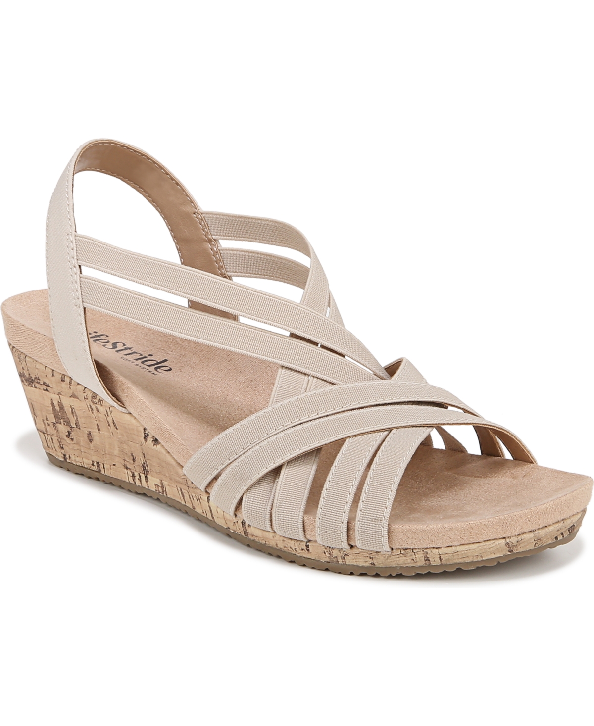 Lifestride Mallory Strappy Wedge Sandals In Almond Milk Fabric