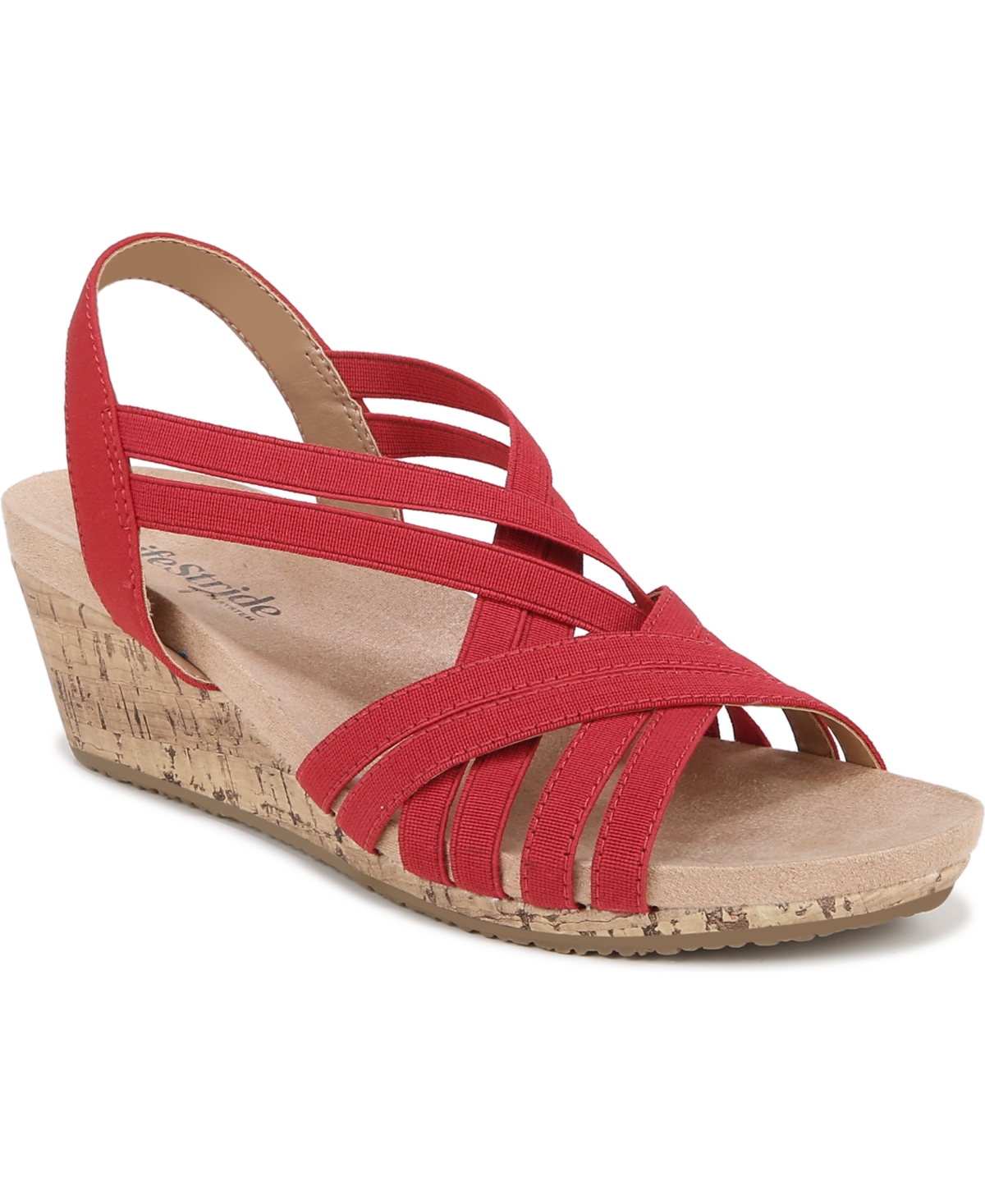 Lifestride Mallory Strappy Wedge Sandals In Fire Red Fabric