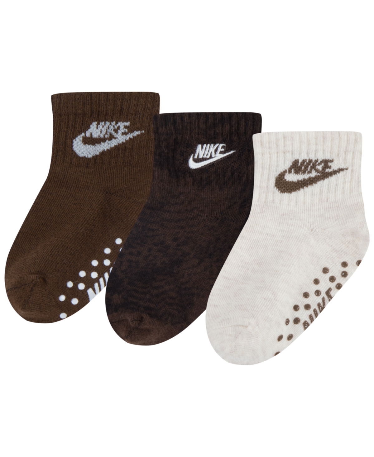Nike Baby Girls Grip Socks, Pack Of 3 In Cacao Wow