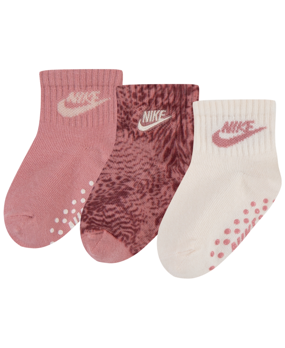 Nike Baby Girls Grip Socks, Pack Of 3 In Red Stardust