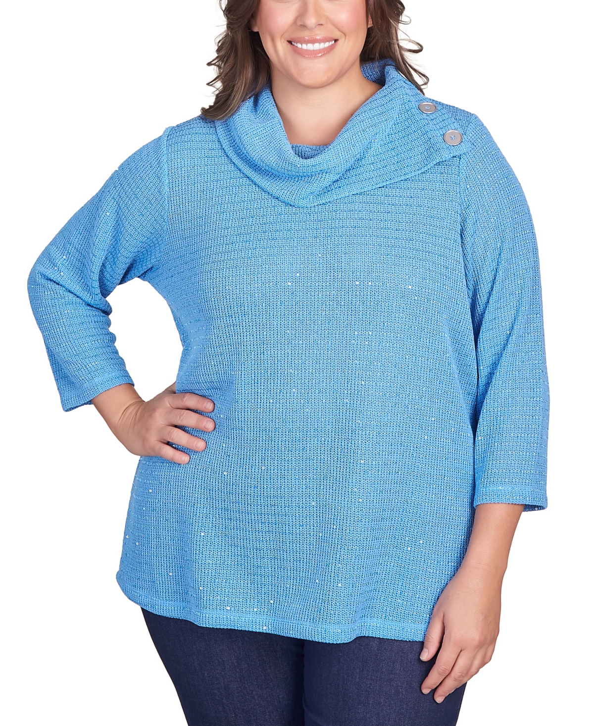 Ruby Rd. Plus Size Soft Sequin Cowl Neck Top In French Blue