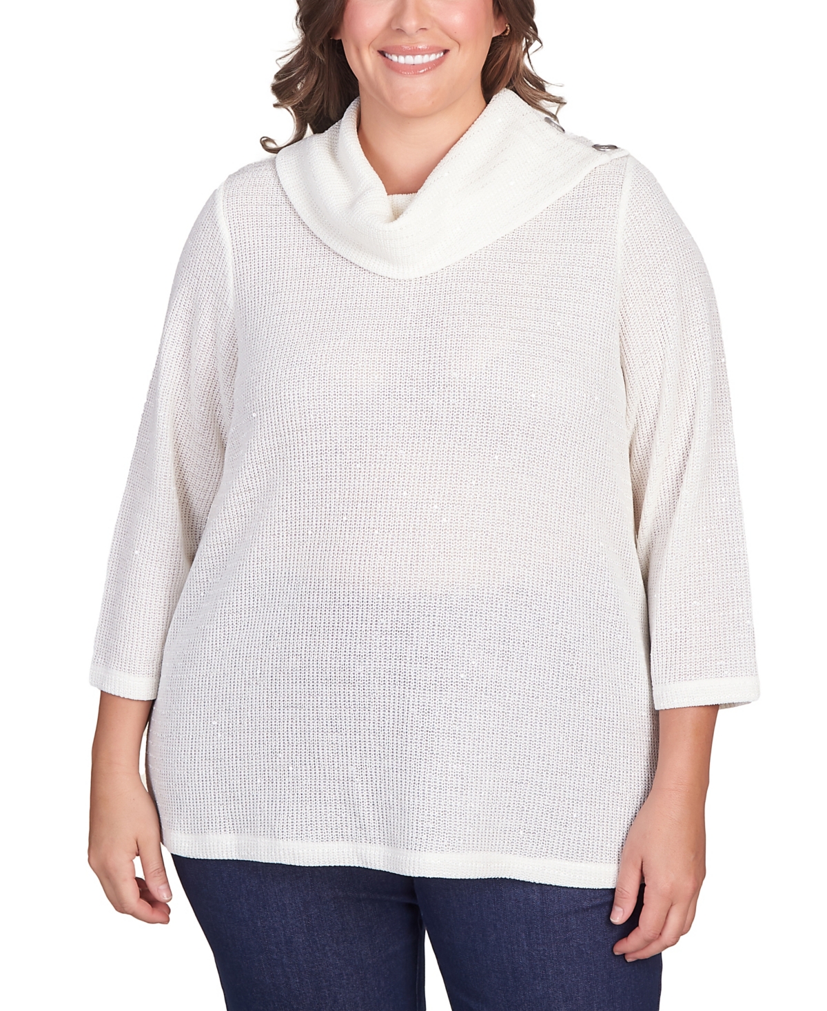Ruby Rd. Plus Size Soft Sequin Cowl Neck Top In Ivory