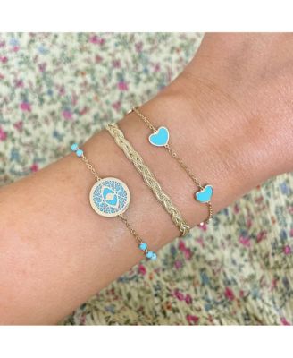 Turquoise Heart Station Bracelet 14K Gold