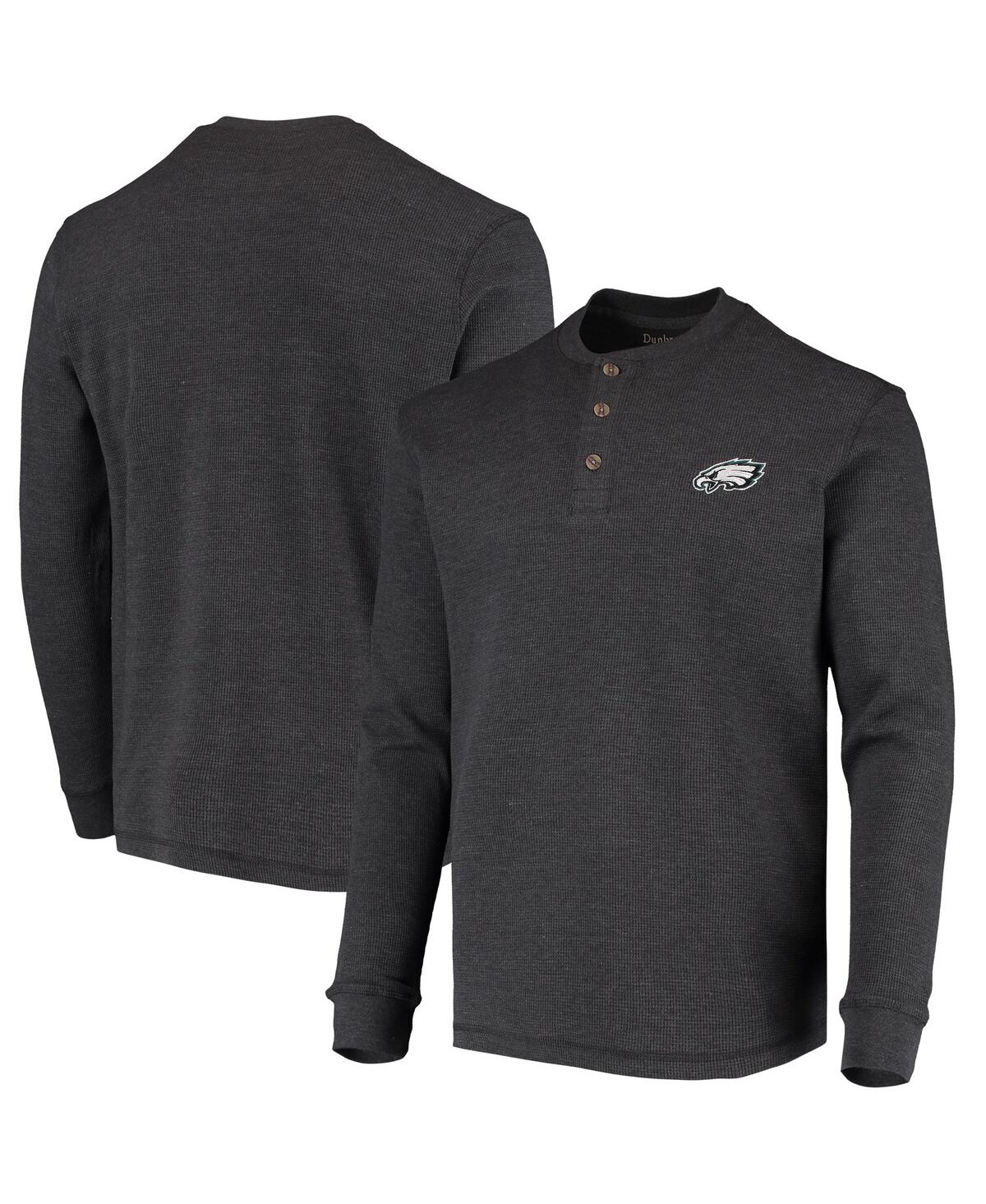 DUNBROOKE MEN'S DUNBROOKE CHARCOAL PHILADELPHIA EAGLES LOGO MAVERICK THERMAL HENLEY LONG SLEEVE T-SHIRT 