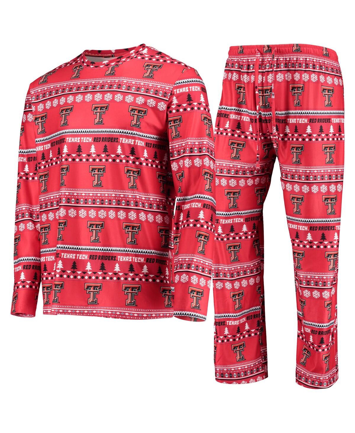 Men's Concepts Sport Red Texas Tech Red Raiders Ugly Sweater Long Sleeve T-shirt and Pants Sleep Set - Red