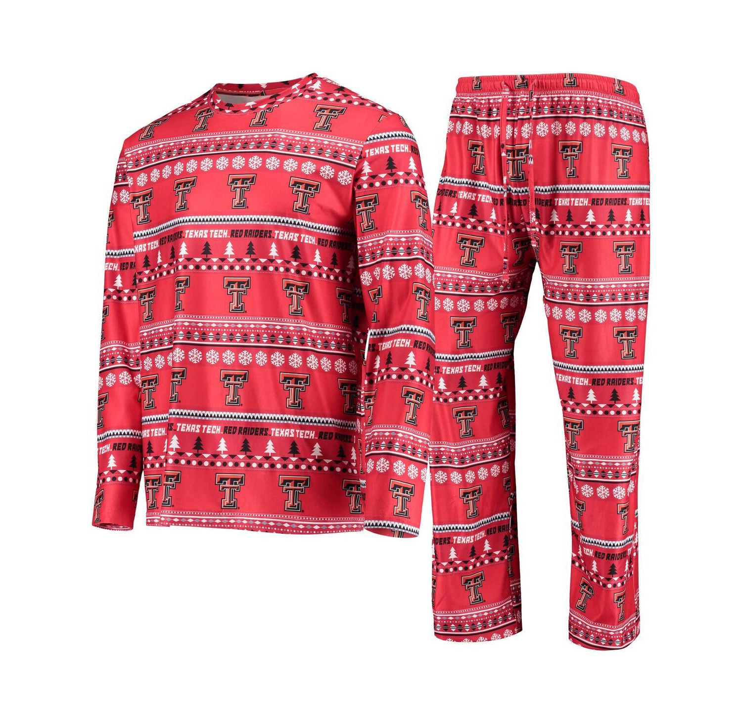 Men's Red Texas Tech Red Raiders Ugly Sweater Long Sleeve T-shirt and Pants Sleep Set