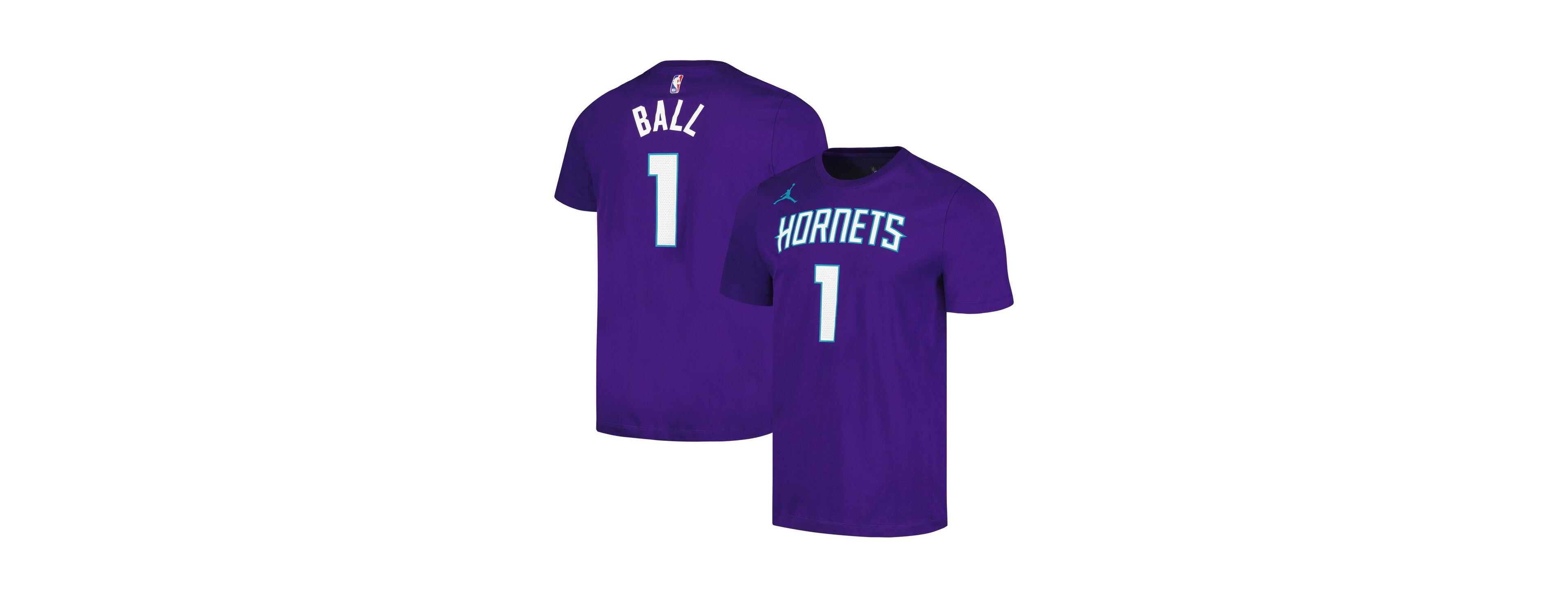 Men's Jordan LaMelo Ball Purple Charlotte Hornets 2022/23 Statement Edition Name and Number T-shirt