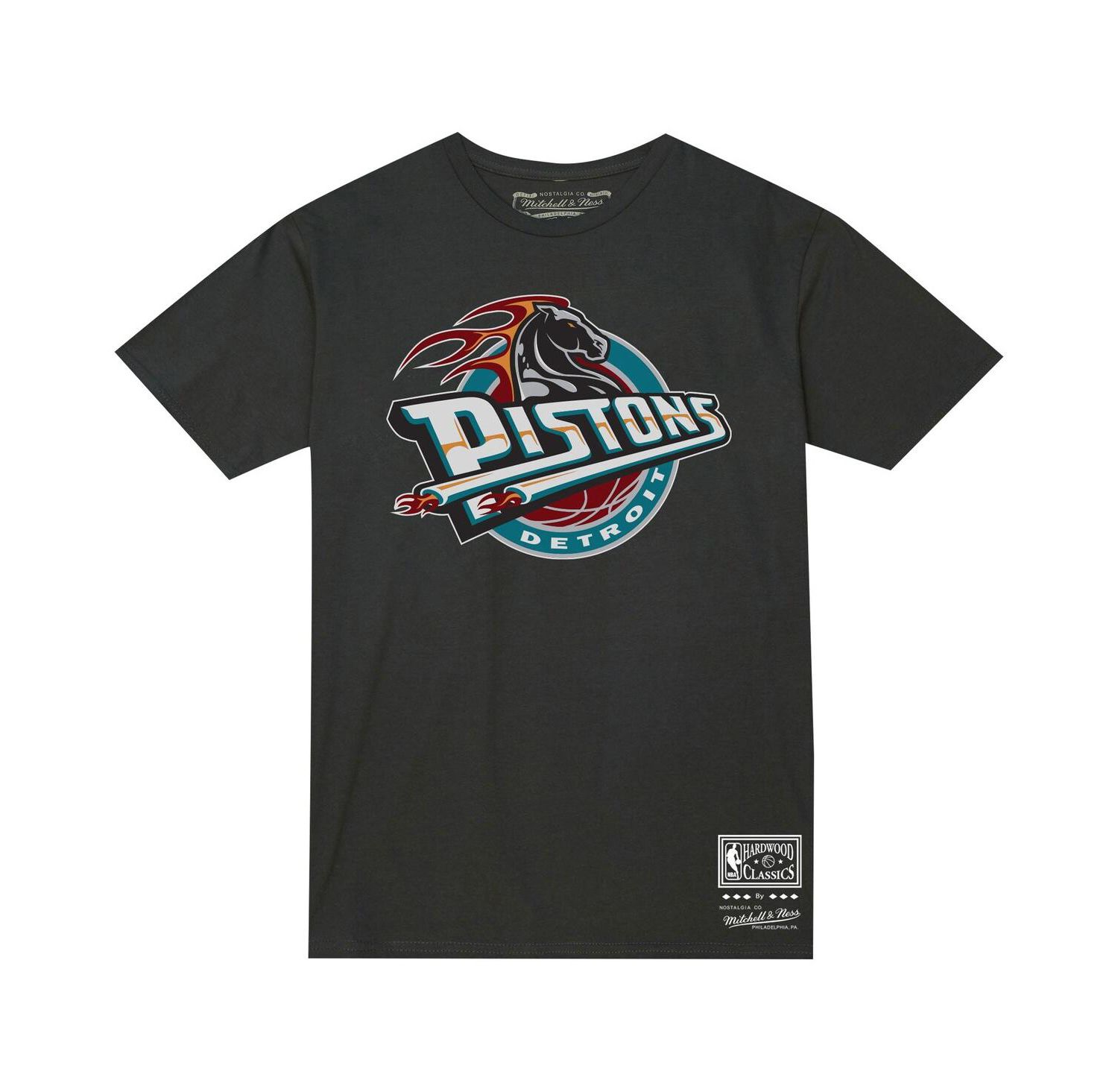 Men's and Women's Black Detroit Pistons Hardwood Classics MVP Throwback Logo T-shirt