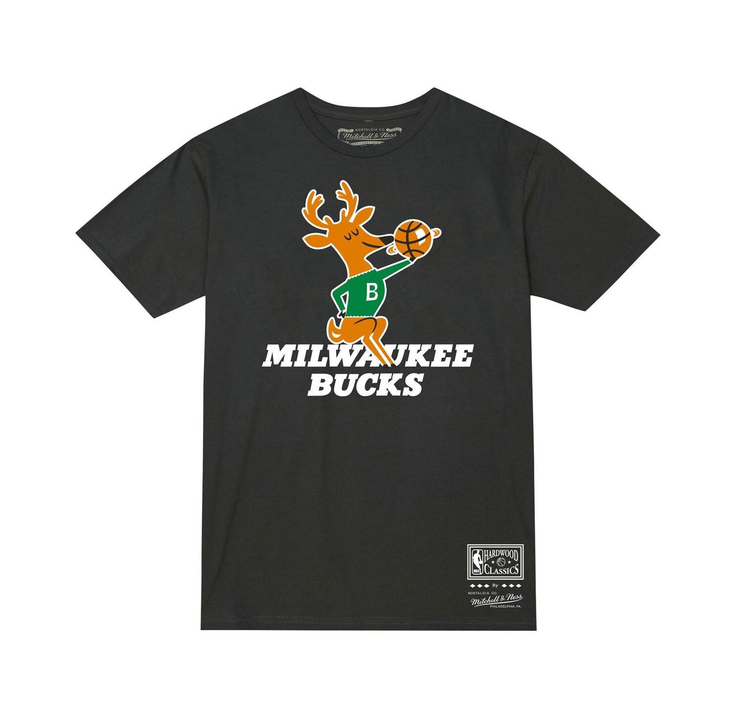 Men's and Women's Black Milwaukee Bucks Hardwood Classics MVP Throwback Logo T-shirt