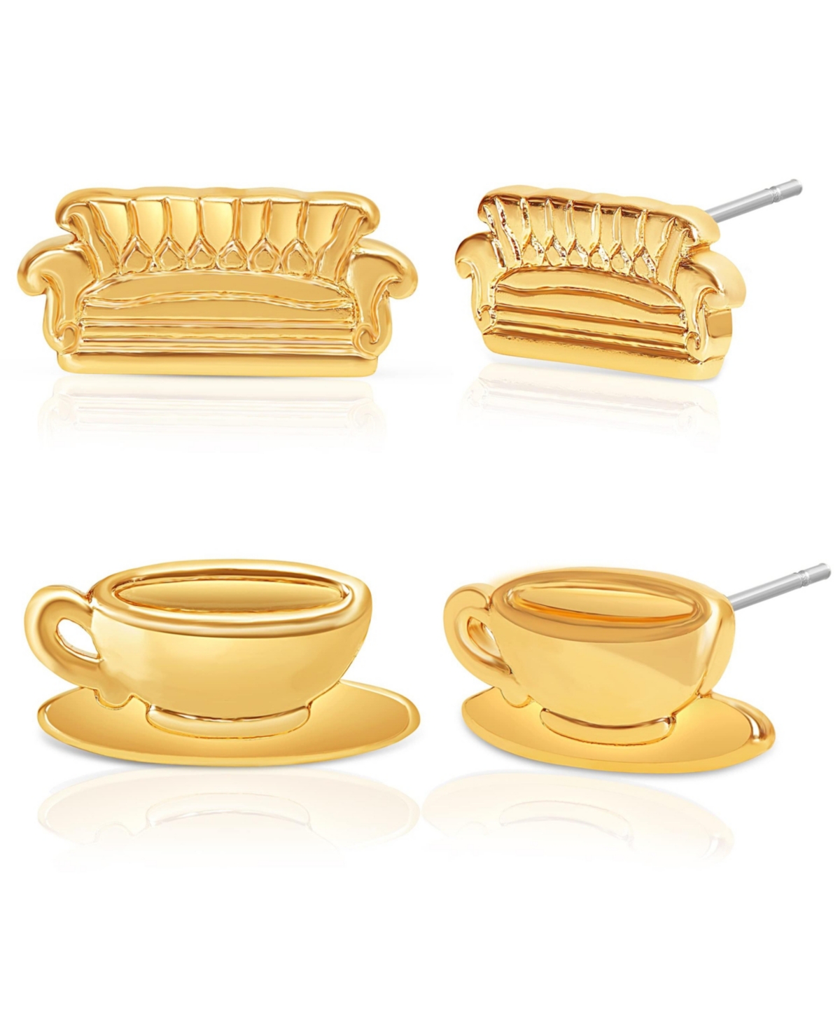 Tv Show Stud Earring Set - Central Perk Sofa and Coffee Cup - 2 Pairs - Gold tone