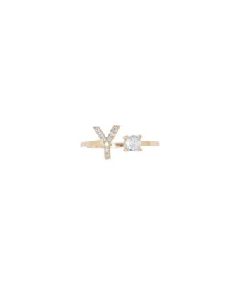 KC Chic Designs Crystal Initial Adjustable Gold-Tone Ring - Macy's
