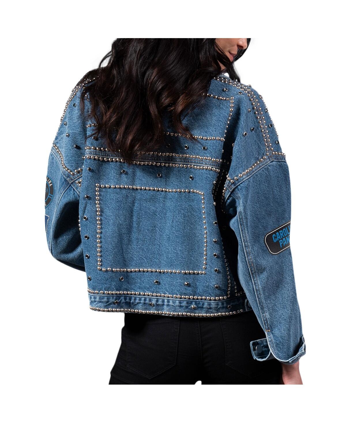 G-III 4HER BY CARL BANKS WOMEN'S G-III 4HER BY CARL BANKS CAROLINA PANTHERS FIRST FINISH MEDIUM DENIM FULL-BUTTON JACKET 
