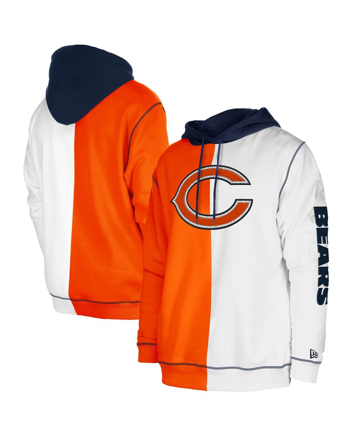 Shop New Era Men's  Orange, White Chicago Bears Third Down Split Raglan Pullover Hoodie In Orange,white