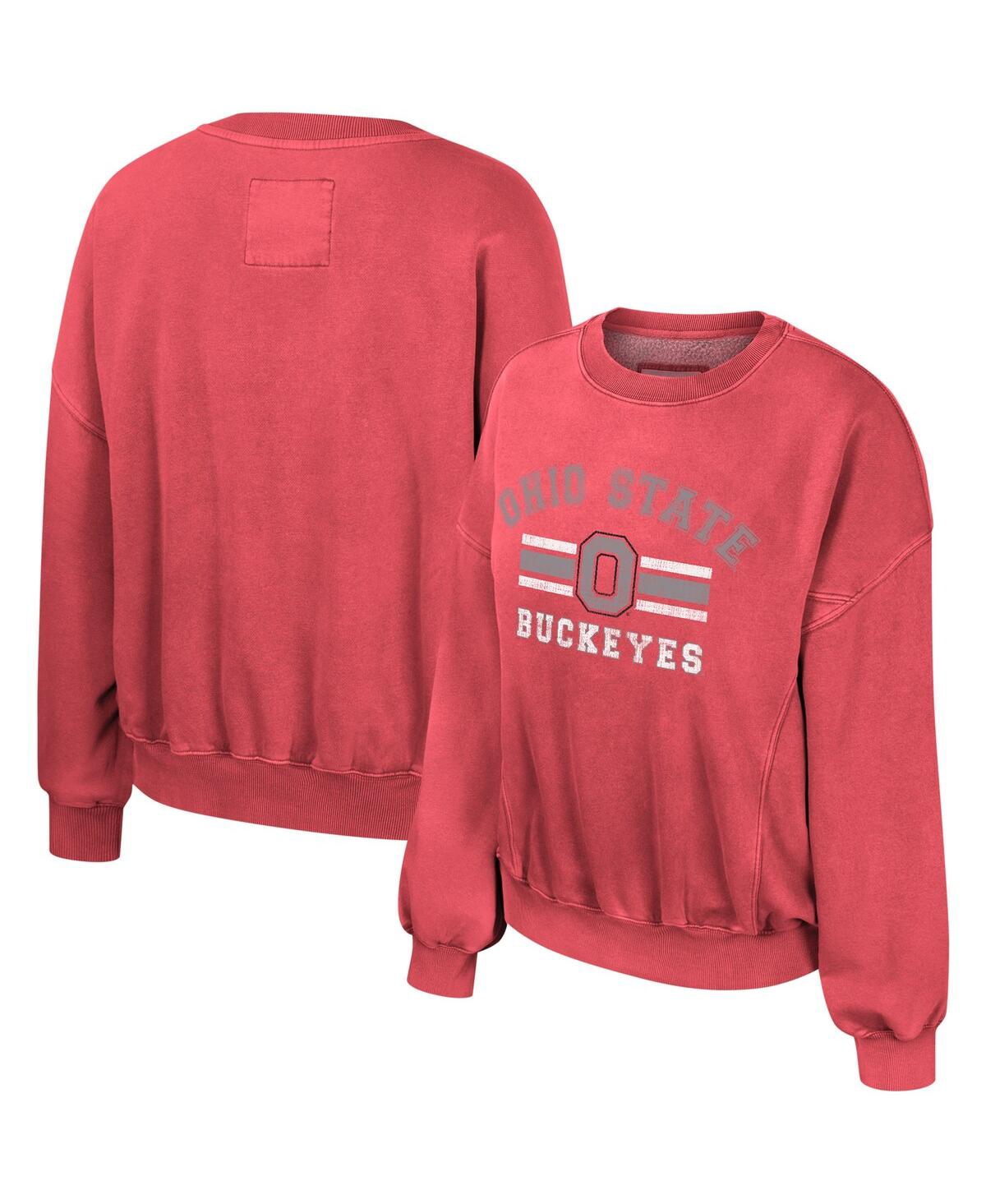 Women's Colosseum Scarlet Distressed Ohio State Buckeyes Audrey Washed Pullover Sweatshirt - Scarlet