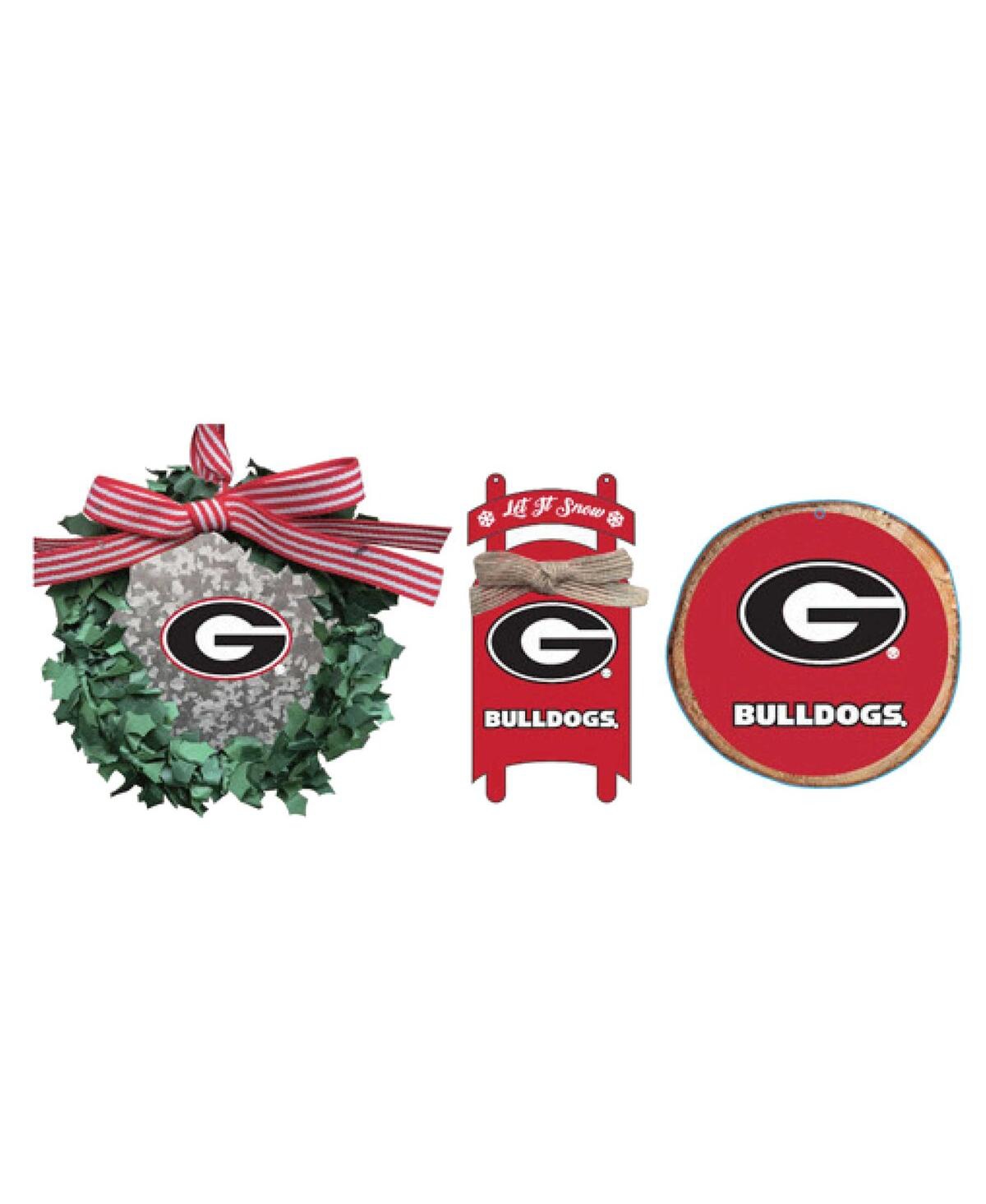 The Memory Company Georgia Bulldogs Three-Pack Wreath, Sled and Circle Ornament Set - Multi