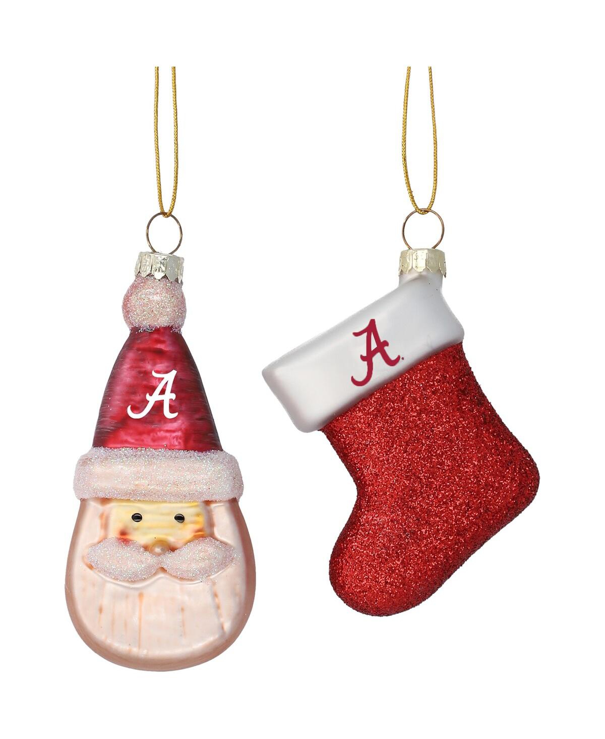 Alabama Crimson Tide Two-Pack Santa and Stocking Blown Glass Ornament Set - Multi