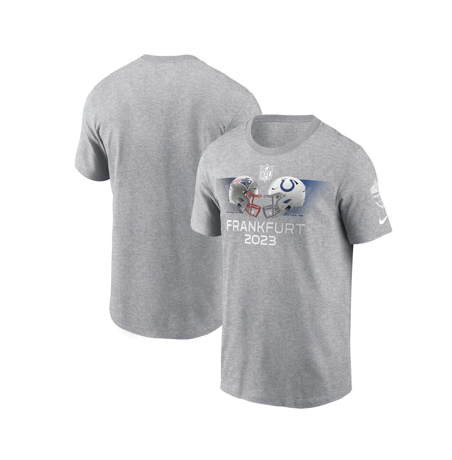Мужская футболка Nike Heather Gray New England Patriots Vs. Indianapolis Colts 2023 Frankfurt Game Essential — фото 1