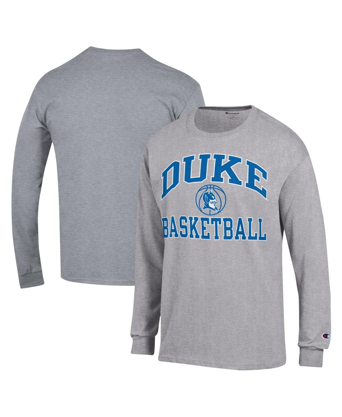 Shop Champion Men's  Heather Gray Duke Blue Devils Basketball Icon Long Sleeve T-shirt